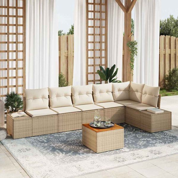 vidaXL Set Divano da Giardino 7 pcs Beige e Crema polyrattan