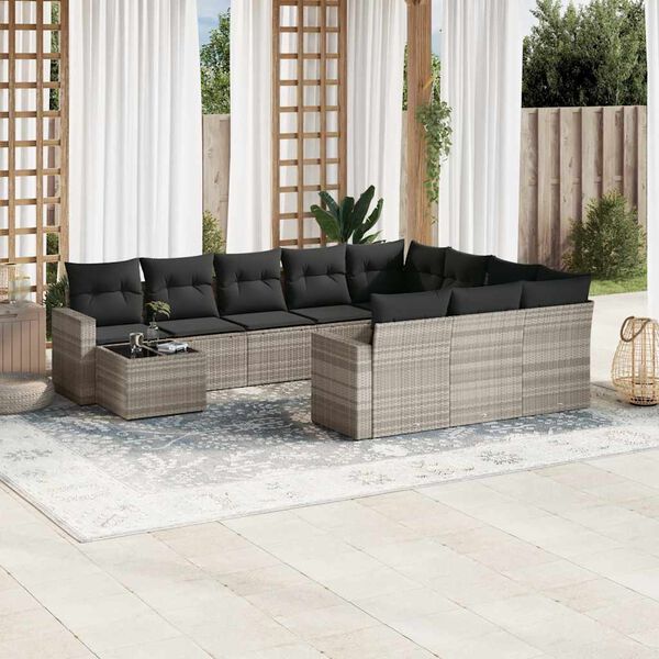 vidaXL Set Divani da Giardino 11 pz con Cuscini in Polyrattan Grigio