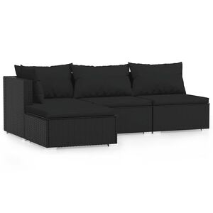 vidaXL Set Divani da Giardino 4 pz con Cuscini in Polyrattan Nero