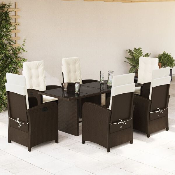 vidaXL Set da Pranzo da Giardino 7pz con Cuscini in Polyrattan Marrone