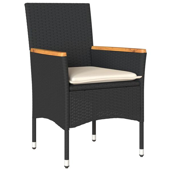 vidaXL Set Pranzo da Giardino 7 pz Nero con Cuscini Polyrattan Acacia