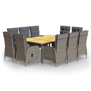 vidaXL Set Pranzo da Giardino 11pz in Polyrattan Grigio