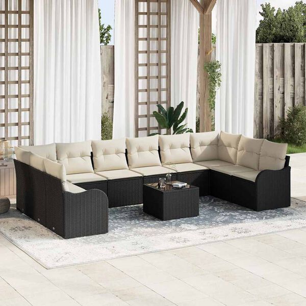 vidaXL Set Divano da Giardino Nero polyrattan