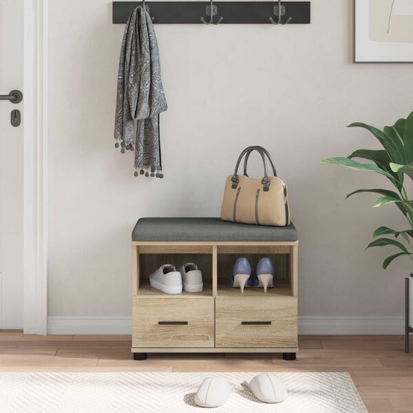 vidaXL Panca per ingresso con cuscino Rovere Sonoma 60 x 38 x 46 cm