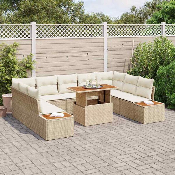 vidaXL Set da Pranzo per Giardino con cuscino 10 pcs Beige e Crema