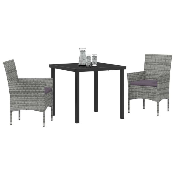 vidaXL Set da Pranzo per Giardino con cuscino 3 pcs Grigio polyrattan