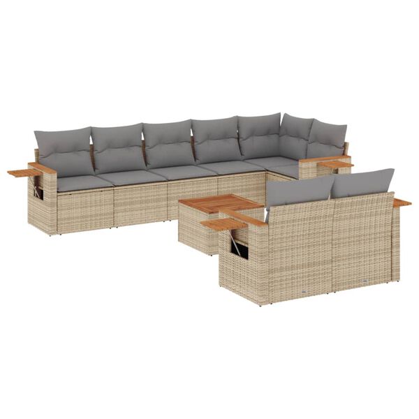 vidaXL Set Divano da Giardino 9 pz con Cuscini Grigio in Polyrattan