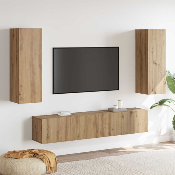 vidaXL Mobili TV a Parete 4 pz Rovere Artigianale in Legno Multistrato