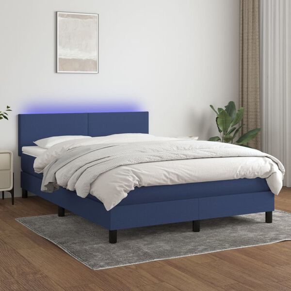 vidaXL Letto a Molle con Materasso e LED Blu 140x200 cm in Tessuto