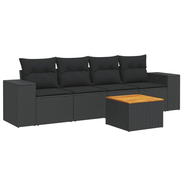 vidaXL Set Divani da Giardino 5 pz con Cuscini in Polyrattan Nero