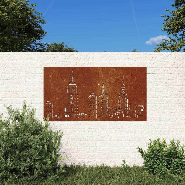 vidaXL Decorazione Muro da Giardino 105x55cm Skyline in Acciaio Corten