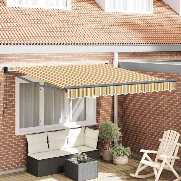 vidaXL Tenda Retrattile Giallo e grigio e bianco 350 x 250 cm Tessuto
