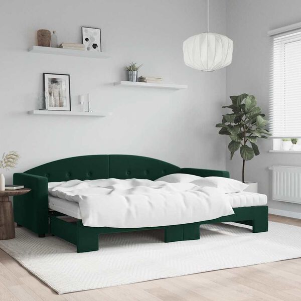 vidaXL Divano Letto Estraibile Materassi Verde Scuro 80x200 Velluto
