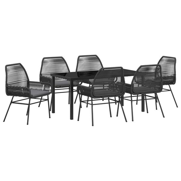vidaXL Set da Pranzo per Giardino con cuscino 7 pcs Nero polyrattan
