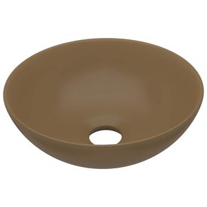 vidaXL Lavandino da Bagno in Ceramica Crema Opaco Rotondo