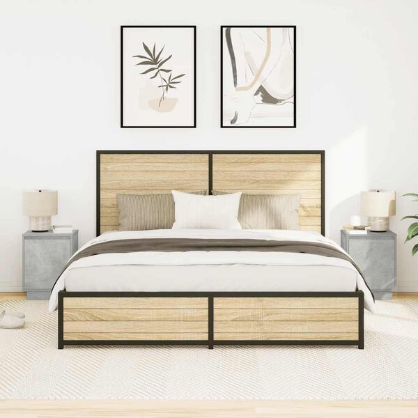 vidaXL Comodini con Luci a LED 2 pz Grigio Cemento 38x34x50 cm