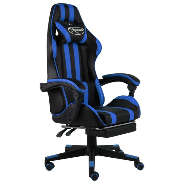 vidaXL Sedia da Gaming con Poggiapiedi Blu e Nera in Similpelle