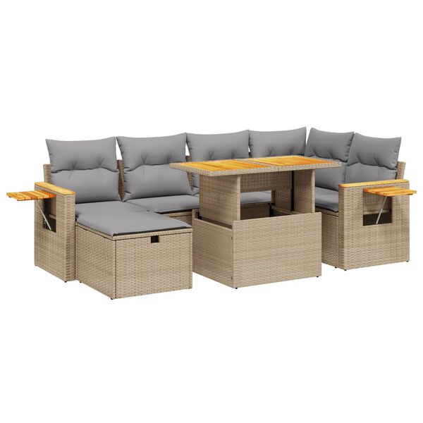 vidaXL Set Divani da Giardino 7 pz con Cuscini Beige in Polyrattan