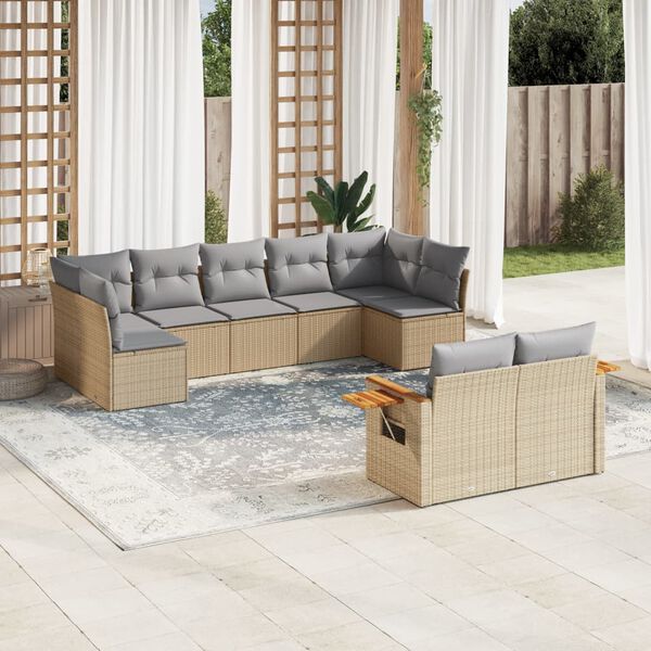 vidaXL Set Divano da Giardino 9 pz con Cuscini Beige in Polyrattan