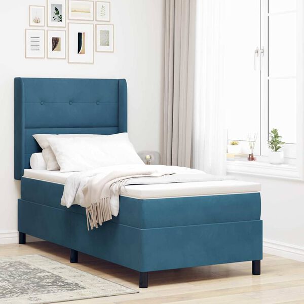 vidaXL Letto a molle con testiera Blu 90 x 190 cm Velluto