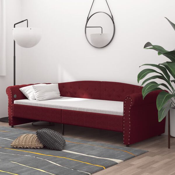 vidaXL Dormeuse con Materasso USB Rosso Vino in Tessuto 90x200 cm