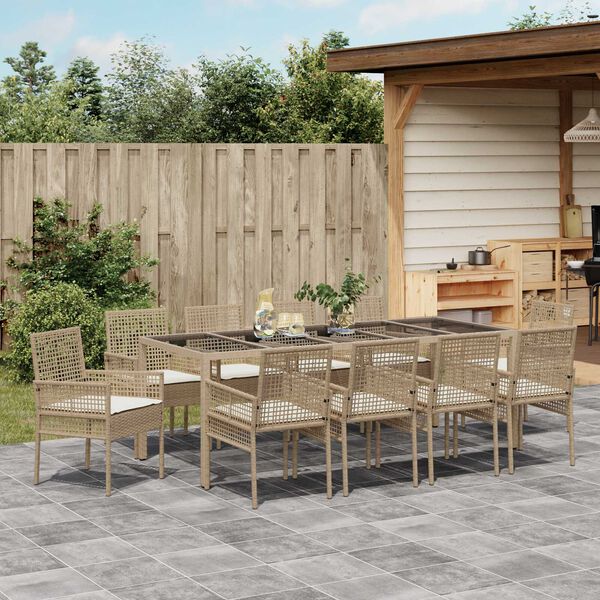 vidaXL Set da Pranzo per Giardino 11 pcs Beige polyrattan
