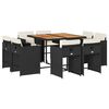 vidaXL Set da Pranzo da Giardino 9 pz con Cuscini Nero in Polyrattan