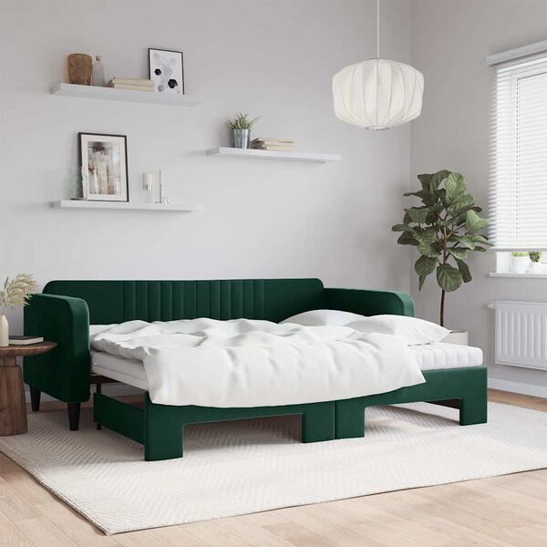 vidaXL Divano Letto Estraibile Materassi Verde Scuro 90x200 Velluto