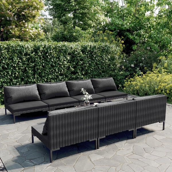 vidaXL Divani da Giardino 8 pz con Cuscini in Polyrattan Grigio Scuro