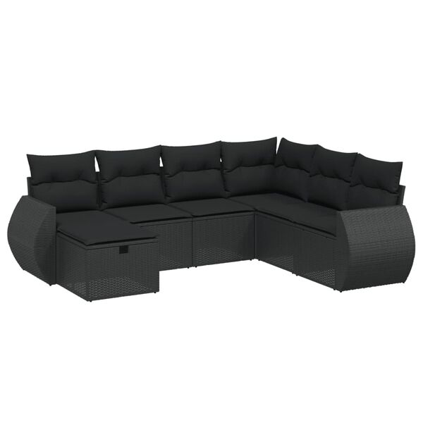 vidaXL Set Divani da Giardino con Cuscini 7pz Nero Polyrattan