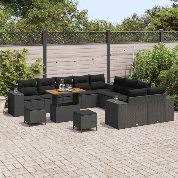vidaXL Set Divano da Giardino con cuscino 13 pcs Nero polyrattan