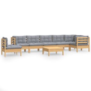 vidaXL Set Divani da Giardino 9 pz con Cuscini Grigi Massello di Pino