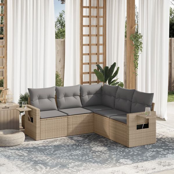 vidaXL Set Divano da Giardino 5 pz con Cuscini Beige in Polyrattan