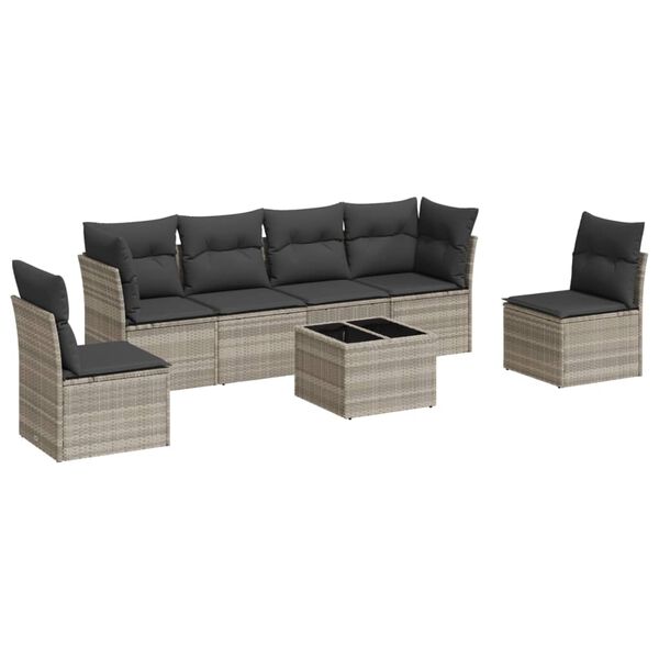 vidaXL Set Divani da Giardino 7pz con Cuscini Grigio Chiaro Polyrattan