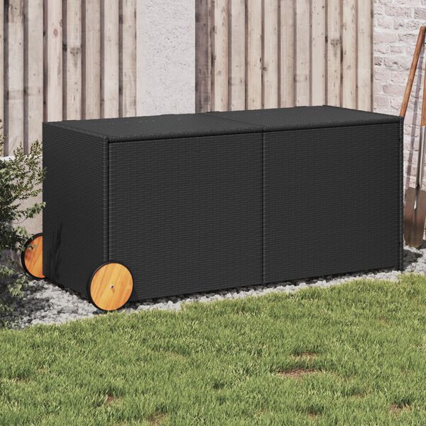 vidaXL Contenitore da Giardino con Ruote Nero 283L in Polyrattan