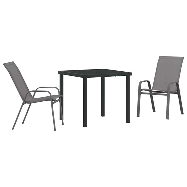 vidaXL Set da Pranzo per Giardino 3 pcs Grigio e Nero