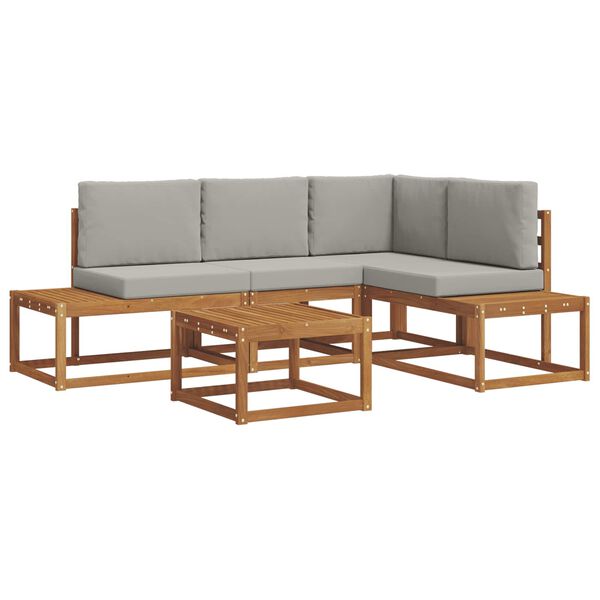 vidaXL Set di divani da esterno 5 Pezzo Grigio Naturale e Chiaro