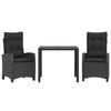 vidaXL Set da Pranzo da Giardino 3 pz con Cuscini Nero in Polyrattan