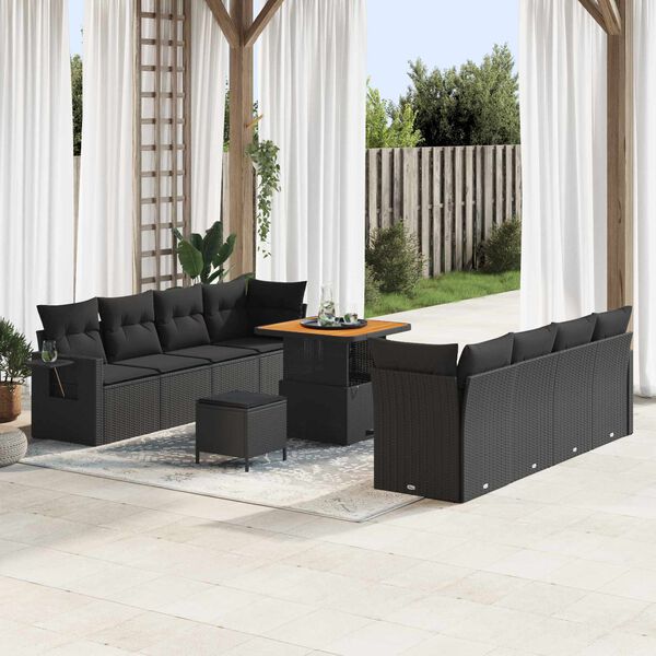 vidaXL Set Divano da Giardino con cuscino 11 pcs Nero polyrattan