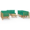 vidaXL Set Salotto da Giardino 9pz con Cuscini Verdi Bamb&ugrave;