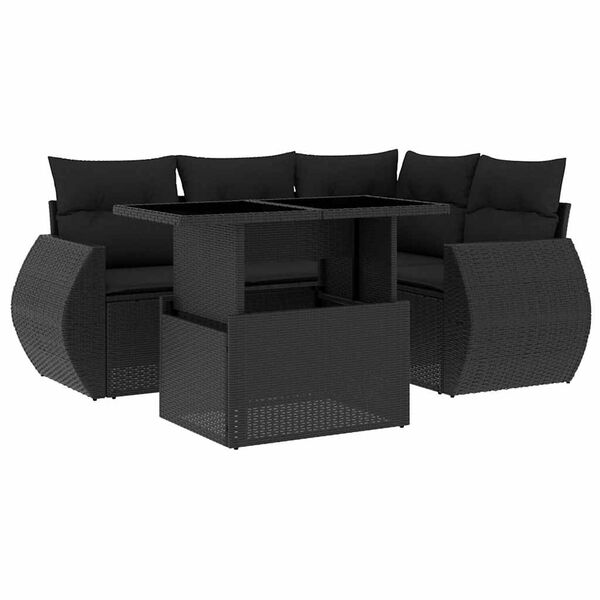 vidaXL Set Divani da Giardino 5 pz con Cuscini in Polyrattan Nero