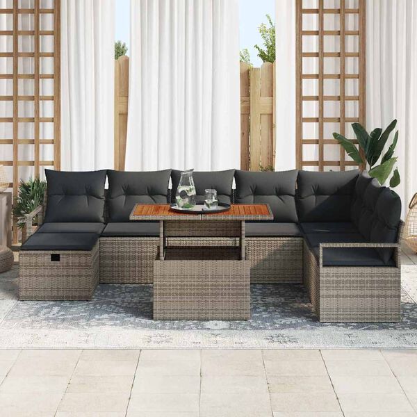 vidaXL Set Divano da Giardino con cuscino 9 pcs Grigio Poly Rattan