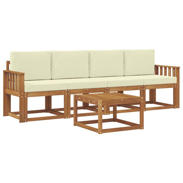 vidaXL Set di divani da esterno con cuscino 5 pcs Naturale e Crema