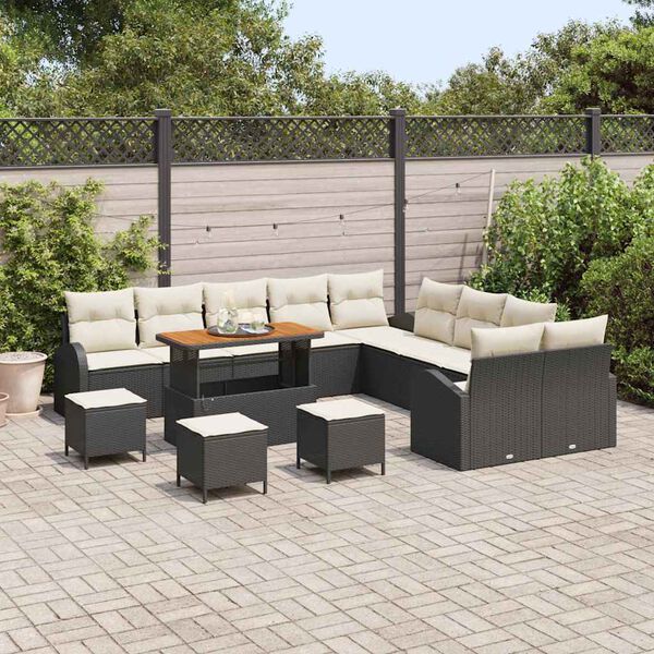 vidaXL Set Divano da Giardino con cuscino 14 pcs Nero e Crema