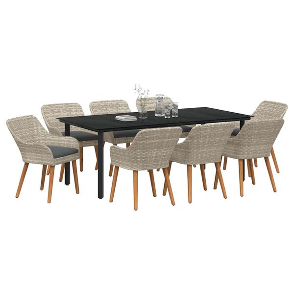 vidaXL Set da Pranzo per Giardino 9 pcs Grigio chiaro polyrattan