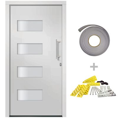 vidaXL Porta d'Ingresso in Alluminio e PVC Bianco 110x210 cm