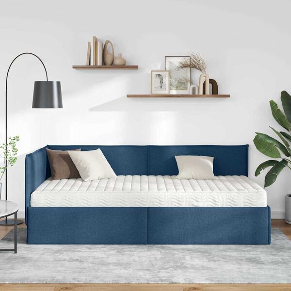 vidaXL Struttura Letto Angolare con Materasso 2 pcs Blu Velluto