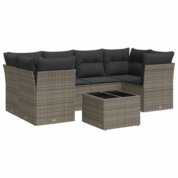 vidaXL Set Divani da Giardino 7 pz con Cuscini Grigio in Polyrattan
