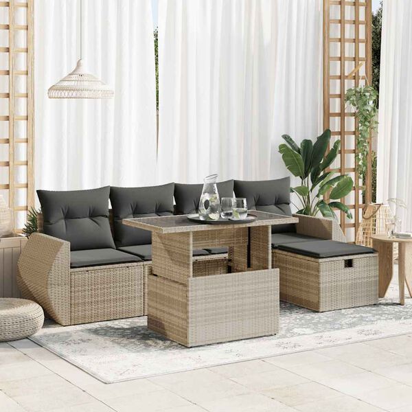 vidaXL Set Divano da Giardino 6pz con Cuscini Grigio Chiaro Polyrattan