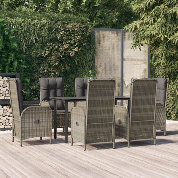 vidaXL Set da Pranzo Giardino 7pz Nero e Grigio con Cuscini Polyrattan